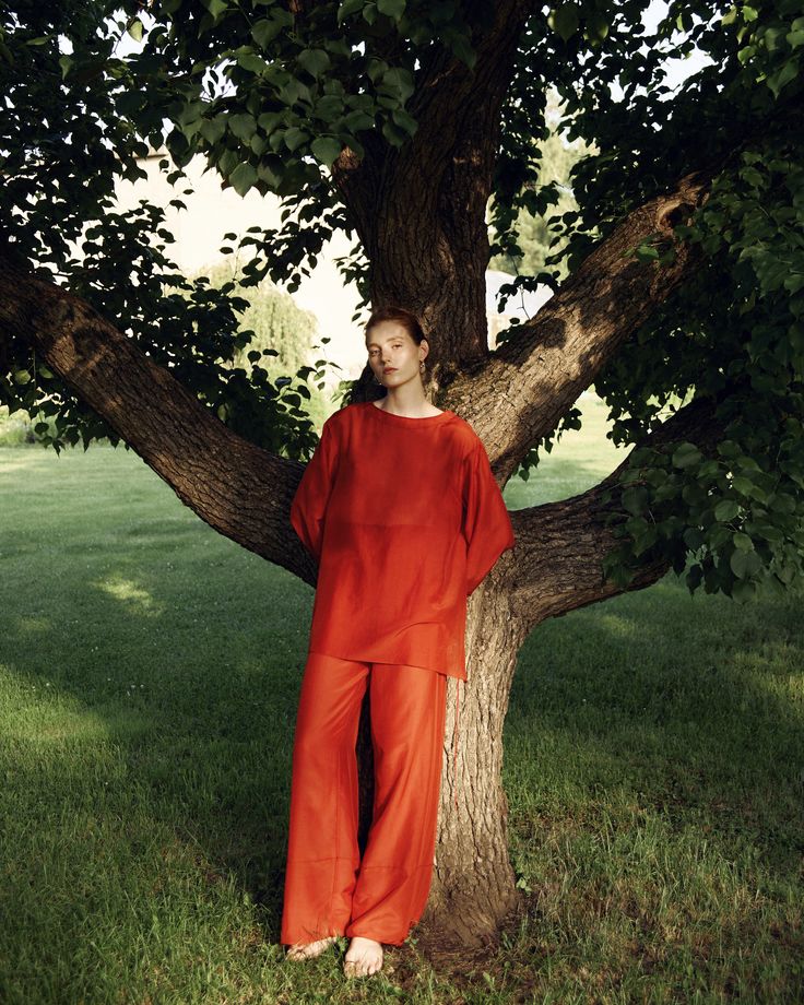 Crimson Silk Trouser